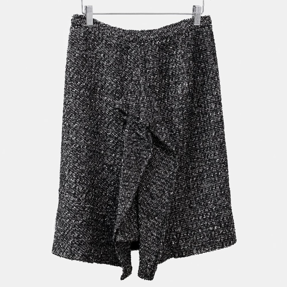 Oscar de la Renta Grey Tweed Ruffle Pencil Skirt